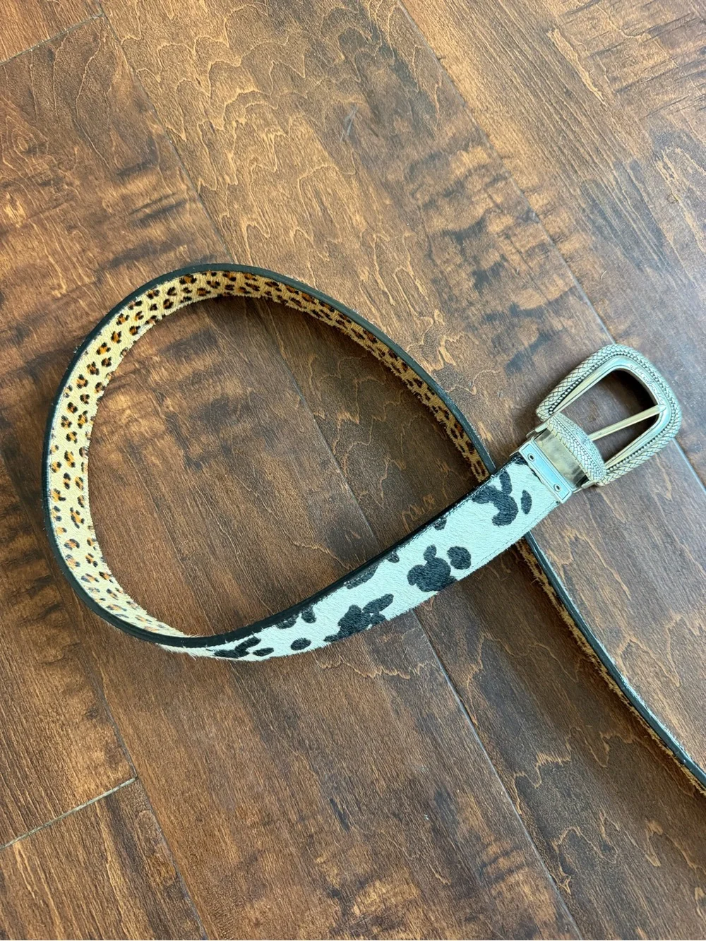 Leopard Print Reversible Women's Belt with Silver Buckle